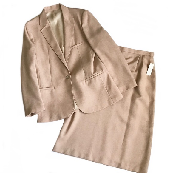 Tailleur Vintage Lasserre Paris - Veste + Jupe En Lin - Taille ~40/42 - Coloris Beige
